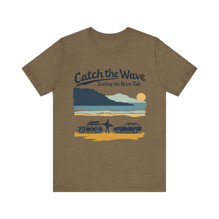 Retro Surfing Catch the Wave T Shirt | Heather Olive