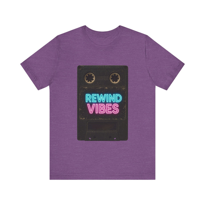 Retro VHS Rewind Vibes Vintage T-Shirt | Heather Team Purple Twill Tees