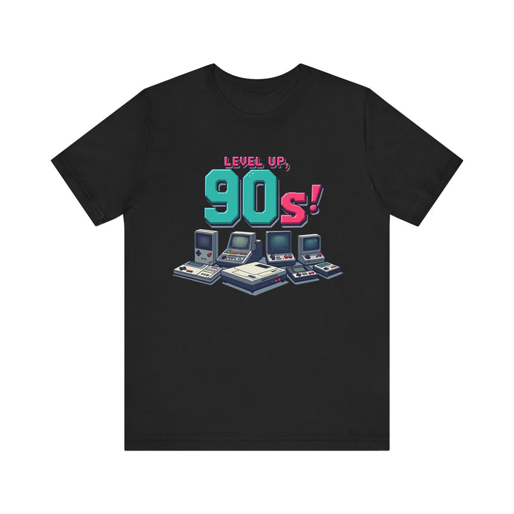 90s Level Up Retro Gaming T Shirt | Black Twill Tees