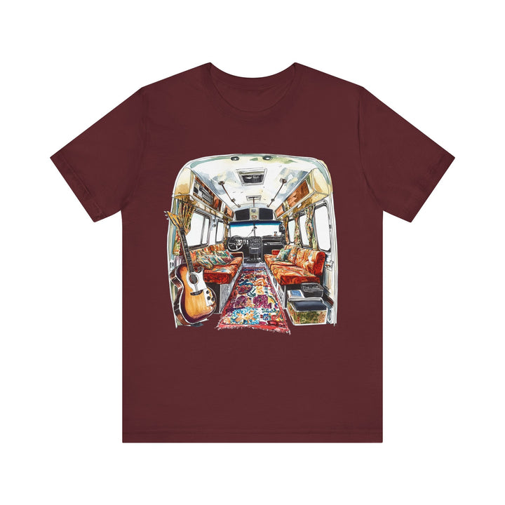Rock Vintage Tour Bus Interior T Shirt | Maroon