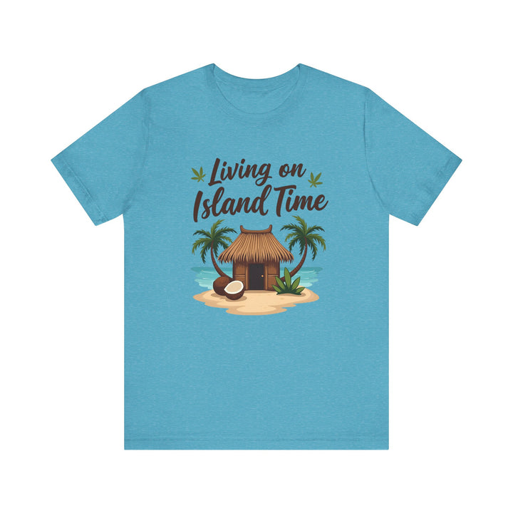 Beach Living On Island Time T Shirt | Heather Aqua Twill Tees
