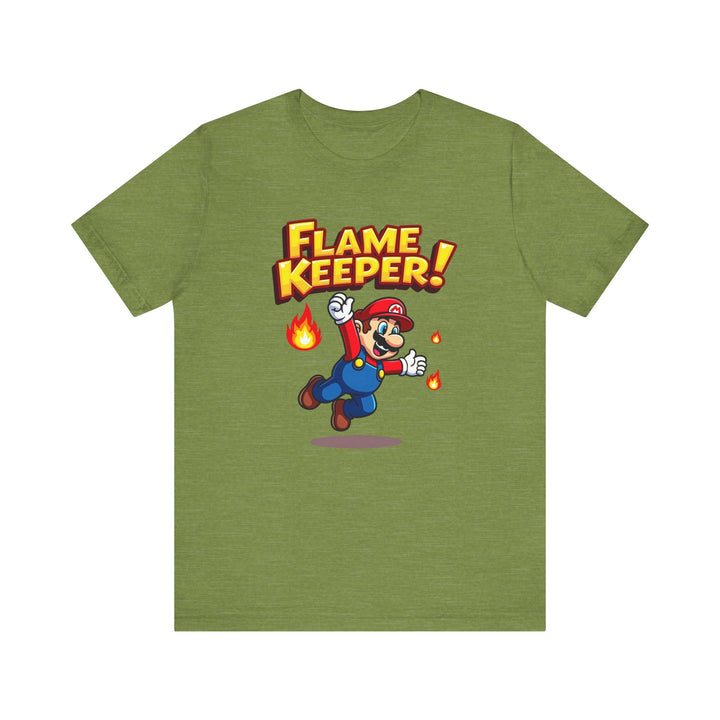 Mario Flame Keeper T Shirt | Heather Green Twill Tees