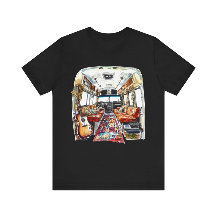 Rock Vintage Tour Bus Interior T Shirt | Black