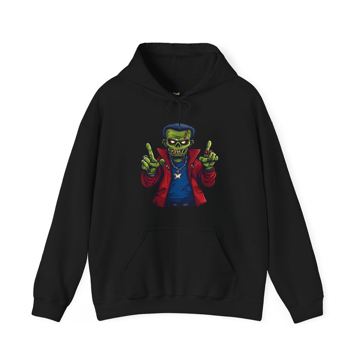 Rapper Rockin' Frankenstein Hoodie | Black Twill Tees