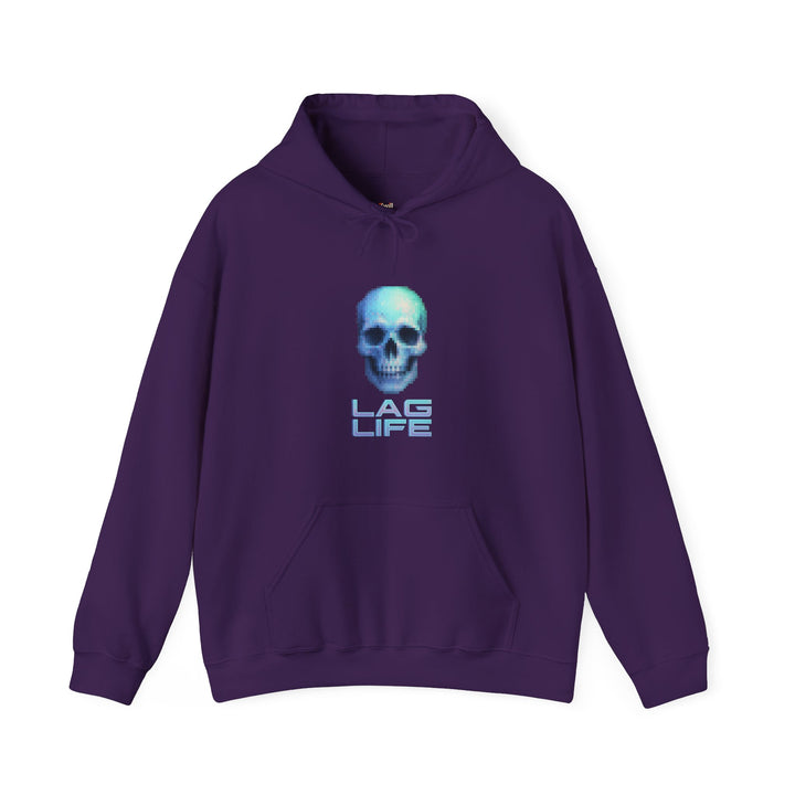 Retro Gaming Skull Lag Life Cyberpunk Hoodie | Purple Printify