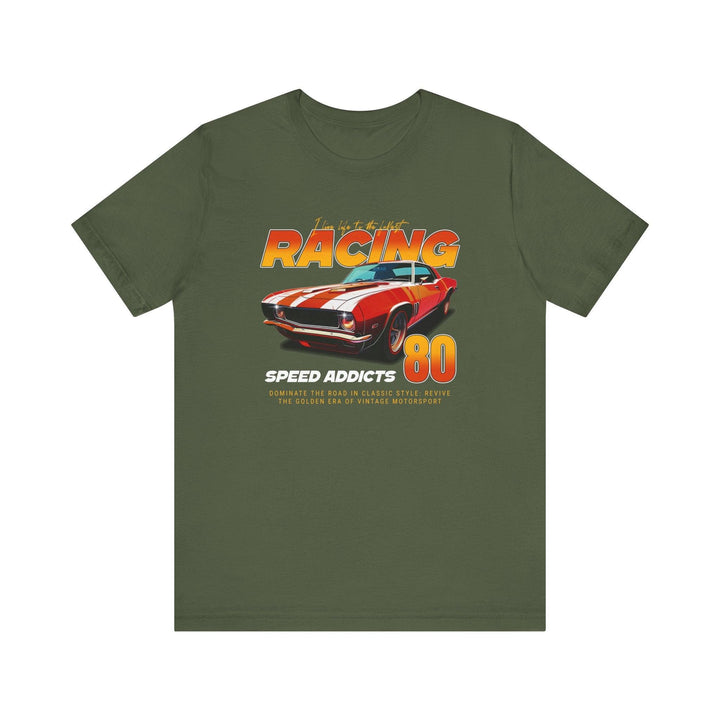 80s Racing Speed Addicts T Shirt | Military Green