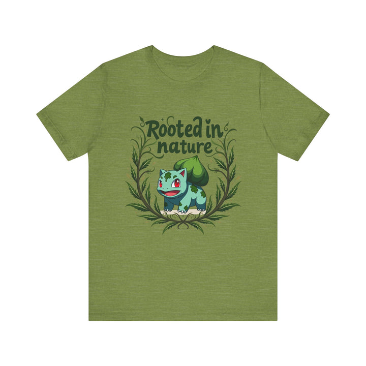 Pokemon Rooted In Nature T Shirt | Heather Green Twill Tees