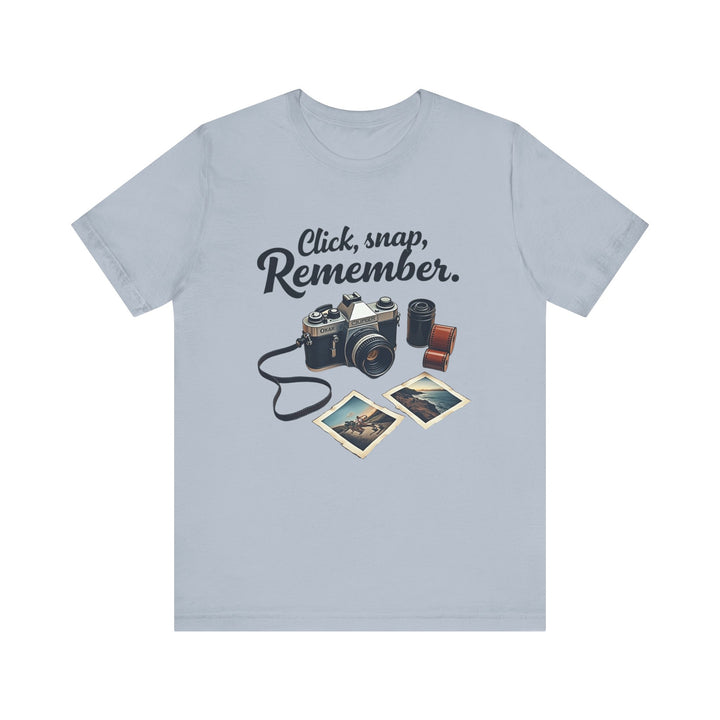 Retro Click, Snap, Remember T Shirt | Light Blue Twill Tees
