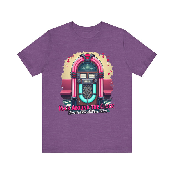 Retro Vibes Rock Around the Clock T Shirt | Heather Team Purple