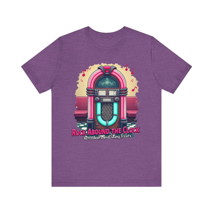 Retro Vibes Rock Around the Clock T Shirt | Heather Team Purple