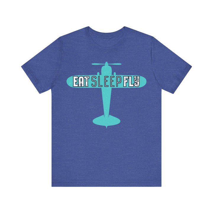 Retro Eat Sleep Fly T Shirt | Heather True Royal