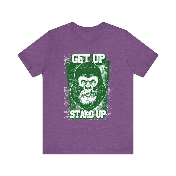 Retro Get Up Stand Up Gorilla T Shirt | Heather Team Purple