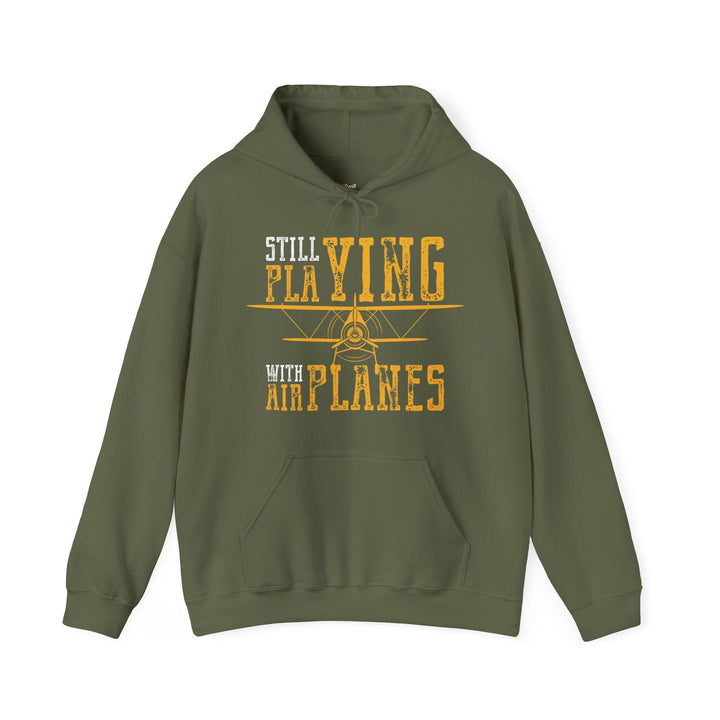 Retro Still Playing with Airplanes Hoodie | Military Green