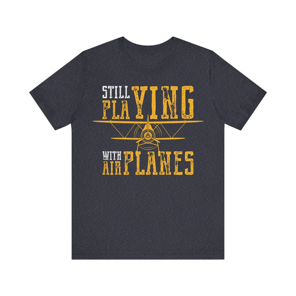 Retro Still Playing with Airplanes T Shirt | Heather Navy