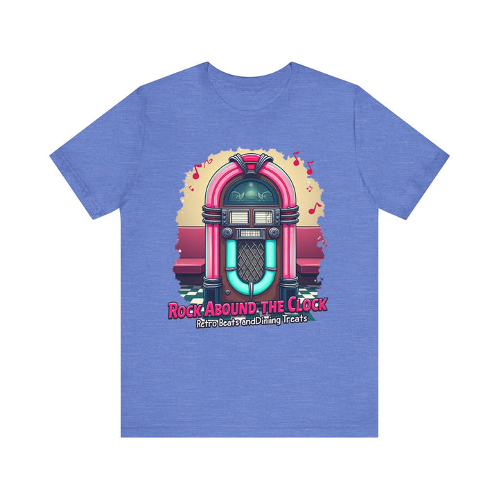 Retro Vibes Rock Around the Clock T Shirt | Heather Columbia Blue