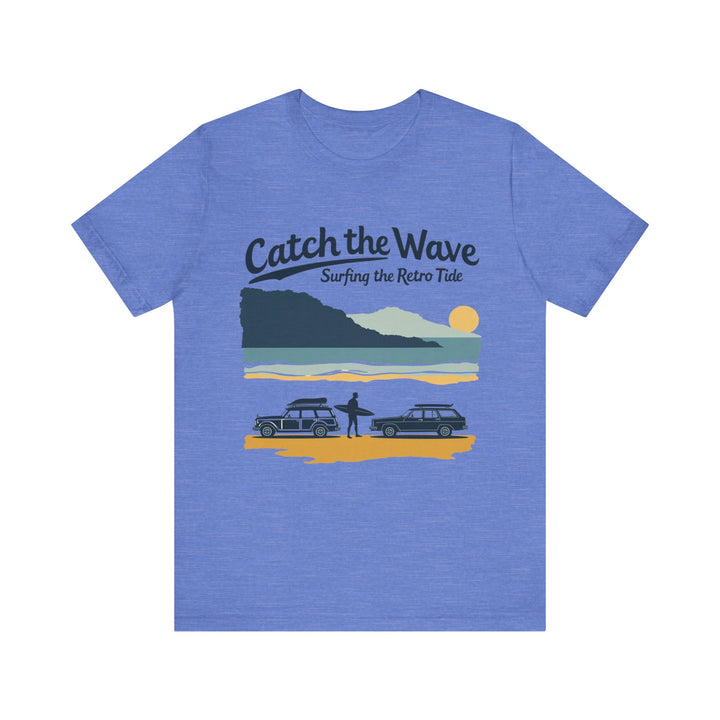 Retro Surfing Catch the Wave T Shirt | Heather Columbia Blue