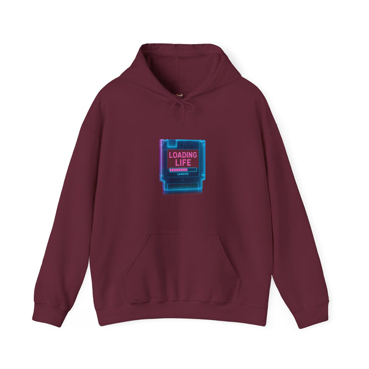 Retro Gaming Cartridge Loading Life Hoodie | Maroon Printify