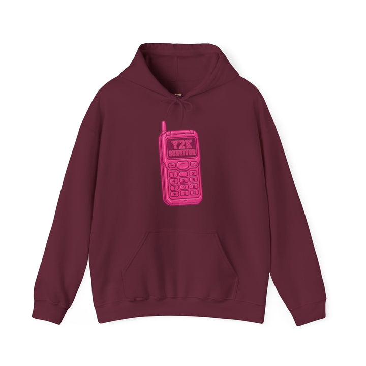 Retro Y2K Neon Flip Phone Hoodie | Maroon Printify