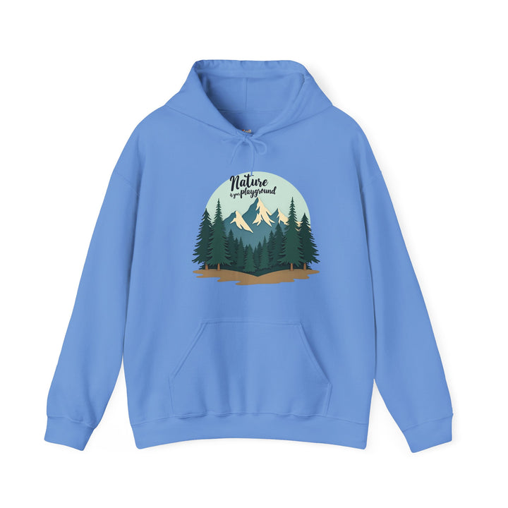 Hiking Nature Is Your Playground Hoodie | Carolina Blue Twill Tees