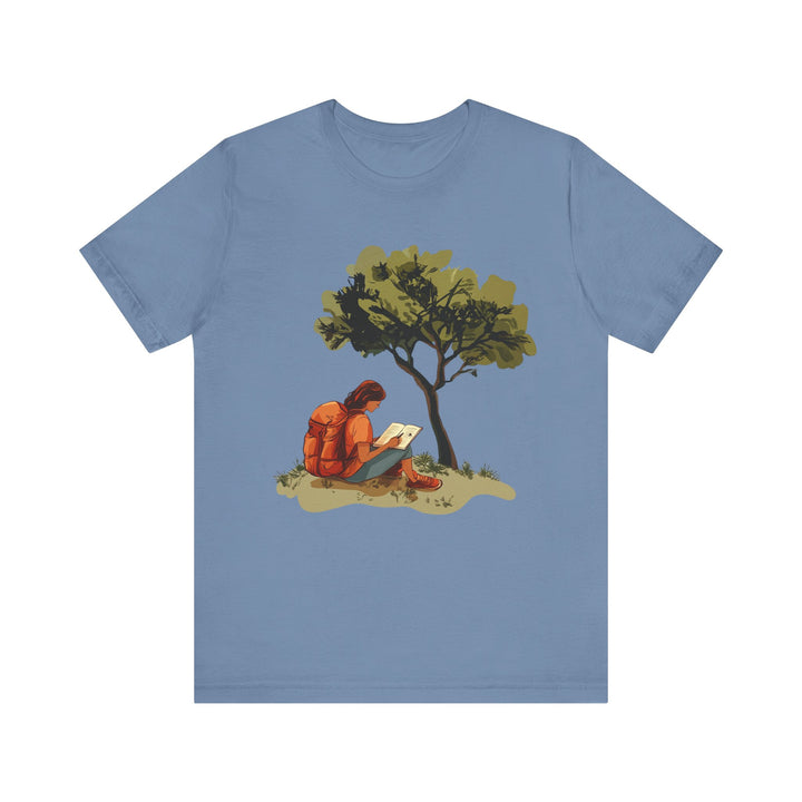 Summer Camp Reading Under The Tree T Shirt | Steel Blue Twill Tees