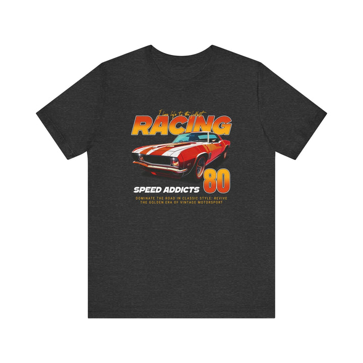 80s Racing Speed Addicts T Shirt | Dark Grey Heather