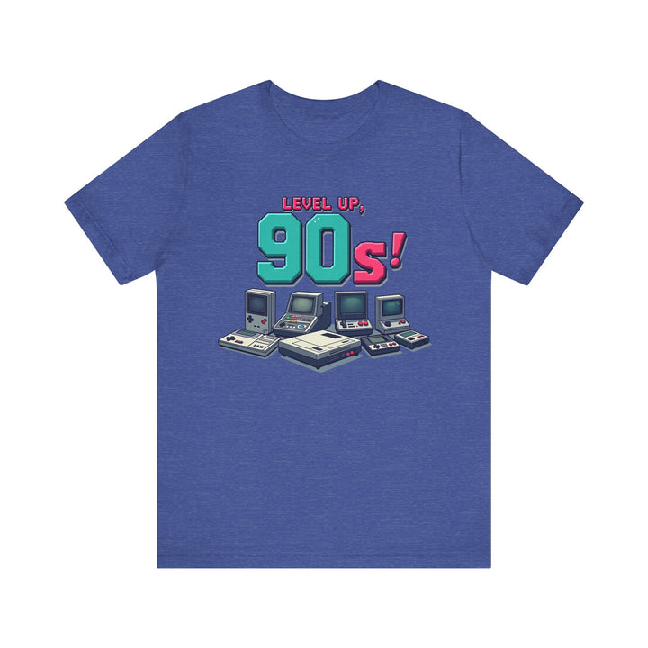 90s Level Up Retro Gaming T Shirt | Heather True Royal Twill Tees