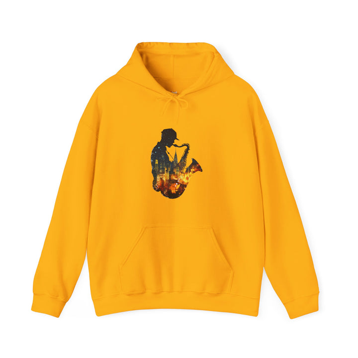 Band Sax Cityscape Hoodie | Gold