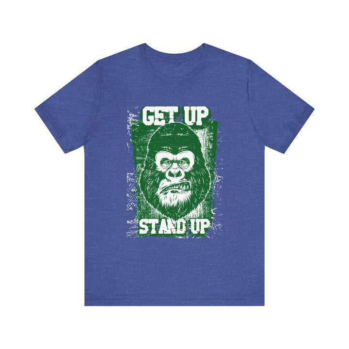 Retro Get Up Stand Up Gorilla T Shirt | Heather True Royal