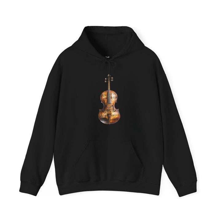 Classic Antique Violin Print Hoodie | Black