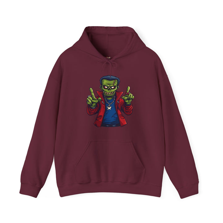 Rapper Rockin' Frankenstein Hoodie | Maroon Twill Tees
