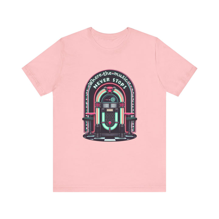Retro Where The Music Never Stops T Shirt | Pink Twill Tees