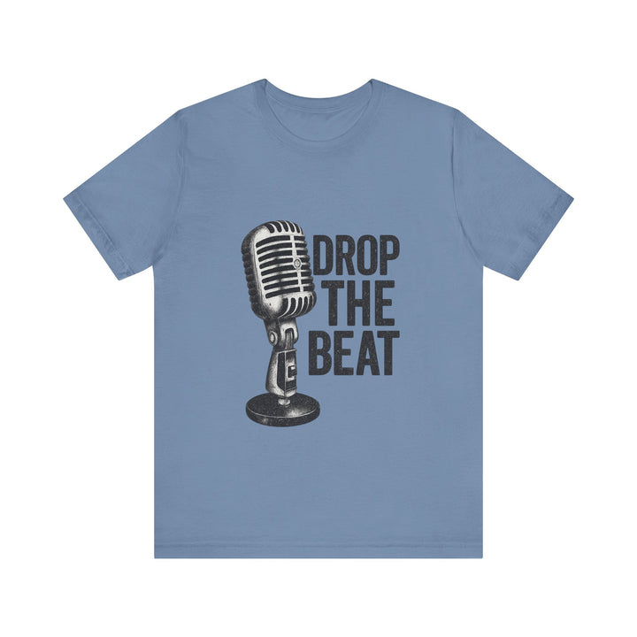 Classic Vintage Mic Drop Beat Music T-Shirt | Steel Blue Twill Tees