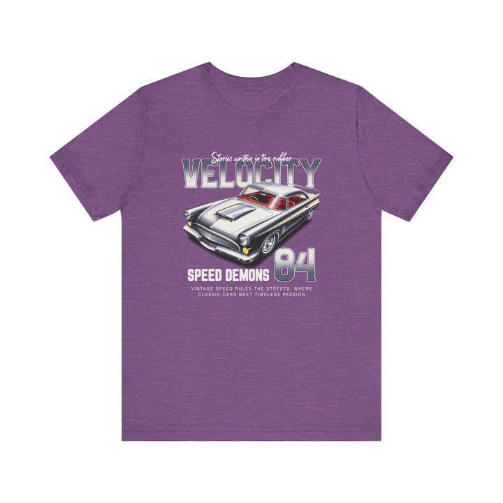 80s Velocity Speed Demons 84 T Shirt | Heather Team Purple