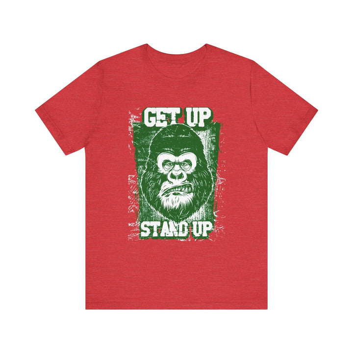 Retro Get Up Stand Up Gorilla T Shirt | Heather Red