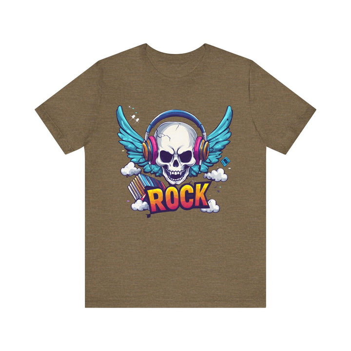 Rock Winged Rock Skull T Shirt | Heather Olive