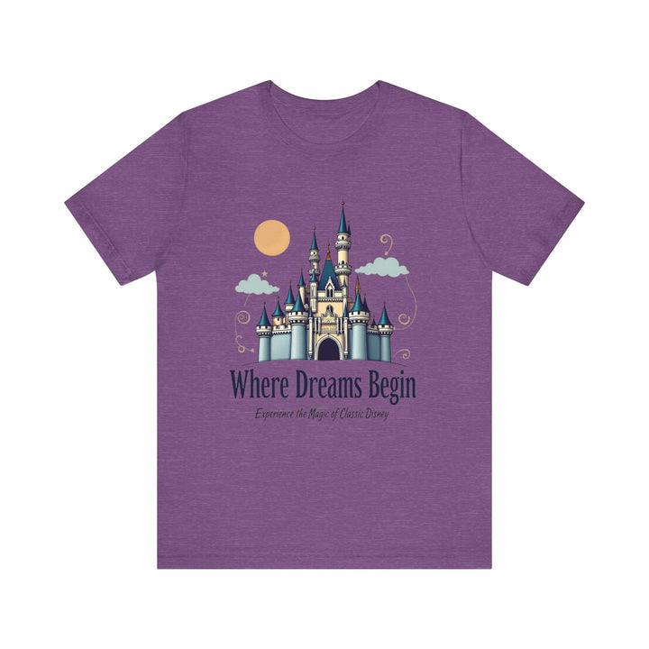 Disney Where Dreams Begin T Shirt | Heather Team Purple