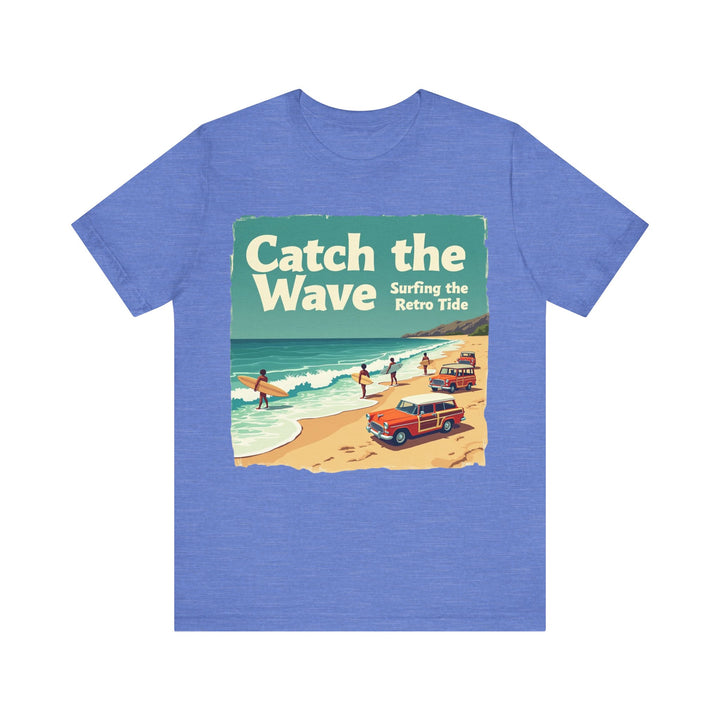 Retro Beach Catch the Wave T Shirt | Heather Columbia Blue