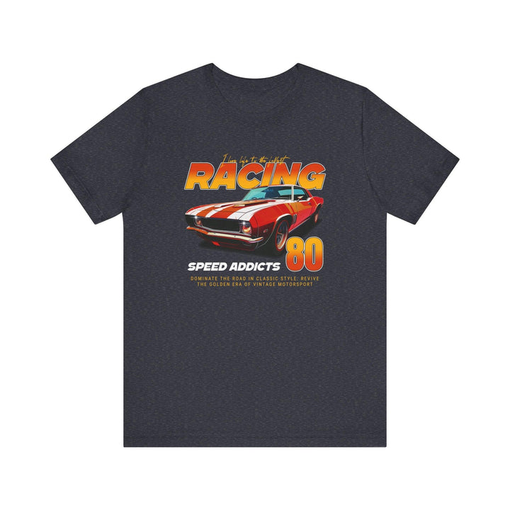 80s Racing Speed Addicts T Shirt | Heather Navy