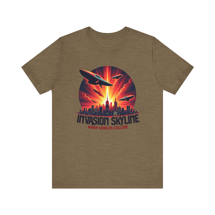 Alien Sunset Invasion T Shirt | Heather Olive