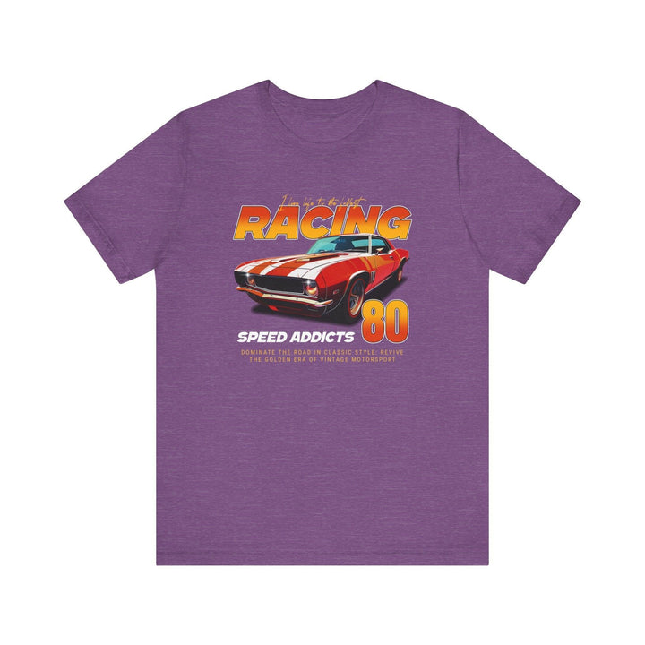 80s Racing Speed Addicts T Shirt | Heather Team Purple