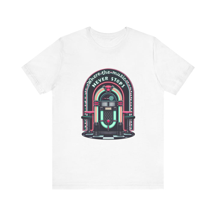 Retro Where The Music Never Stops T Shirt | White Twill Tees