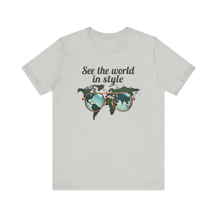 Classic See The World In Style T Shirt | Silver Twill Tees