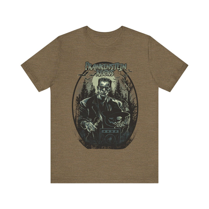 Retro Frankenstein Rocks T Shirt | Heather Olive