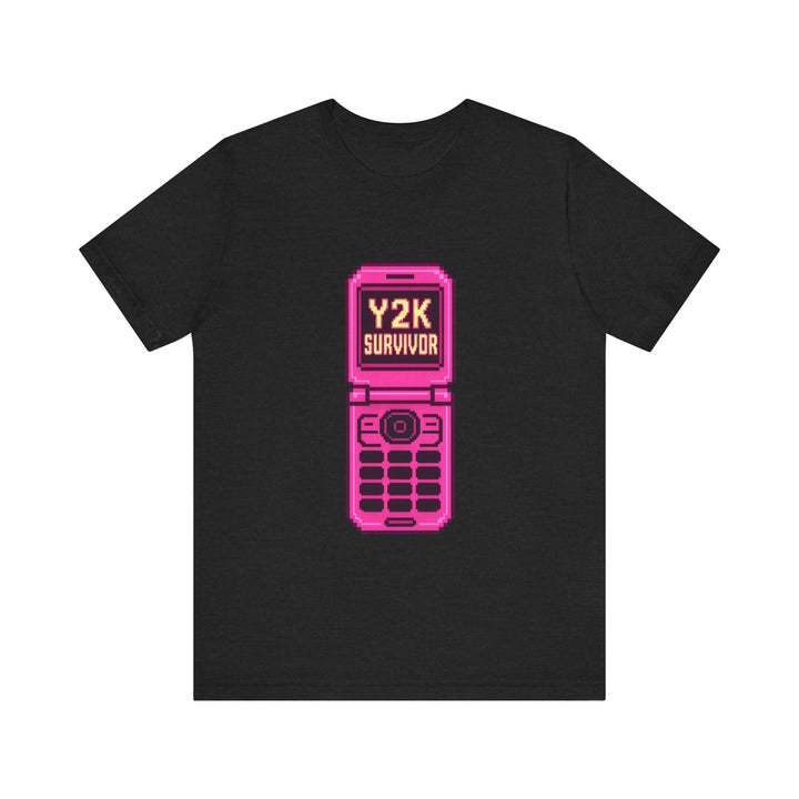 Retro Y2K Neon Flip Phone Vintage T-Shirt | Solid Black Blend Twill Tees