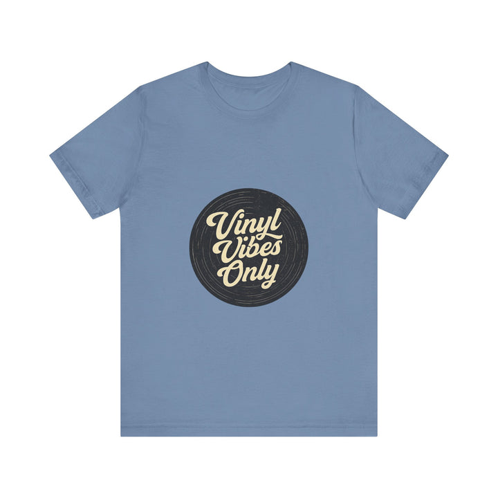 Classic Retro Vinyl Vibes Music T-Shirt | Steel Blue Twill Tees