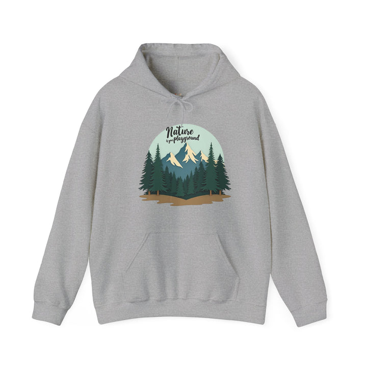 Hiking Nature Is Your Playground Hoodie | Sport Grey Twill Tees