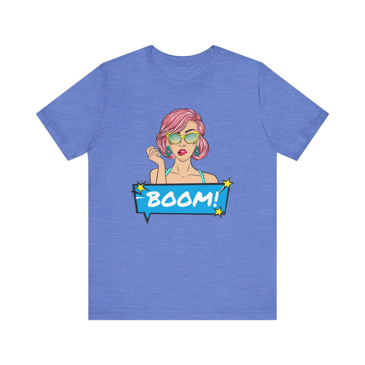 Retro Pop Art Boom T Shirt | Heather Columbia Blue