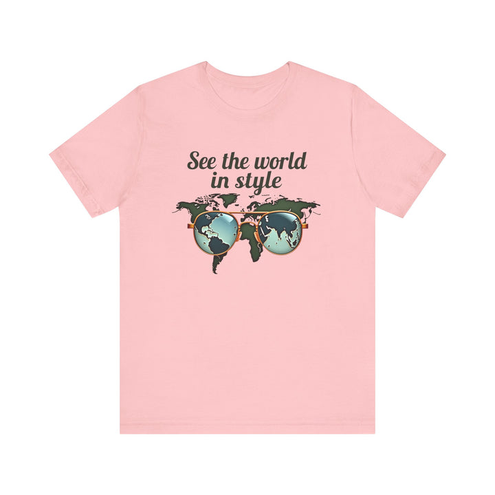 Classic See The World In Style T Shirt | Pink Twill Tees