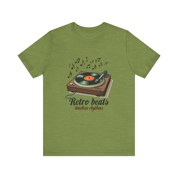Retro Beats Timeless Rhythms T Shirt | Heather Green Twill Tees
