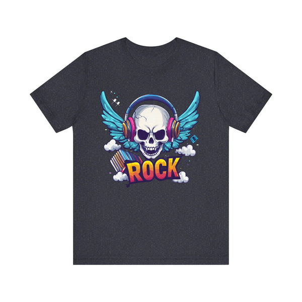 Rock Winged Rock Skull T Shirt | Heather Navy